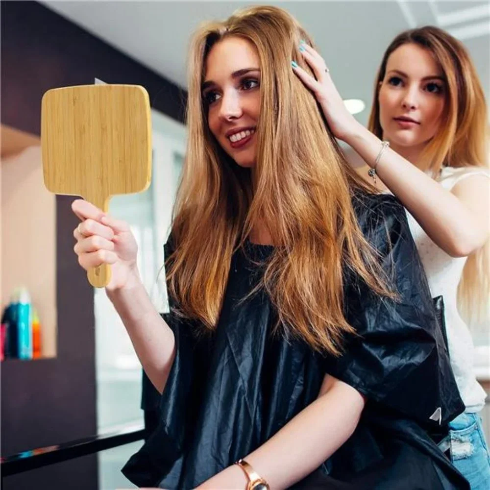 Natural Bamboo Handheld Mirror with Handle, Portable 6.9